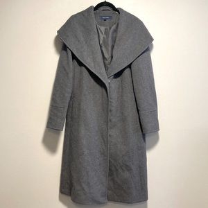 Cole Haan Long Grey Wool Coat, Double Clasp Closure, Fully Lined, Size 12